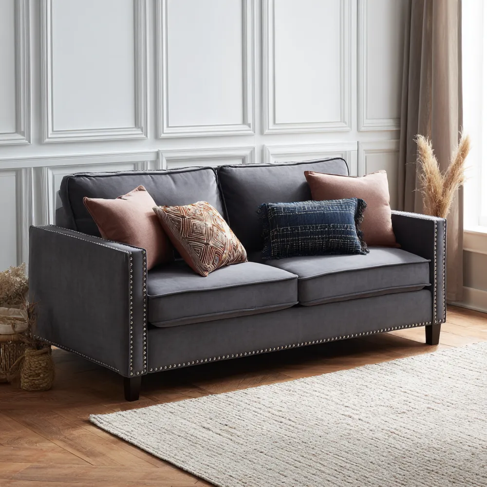 Canapé deux places tissu 150x90x85 cm - Gris Foncé - Design moderne