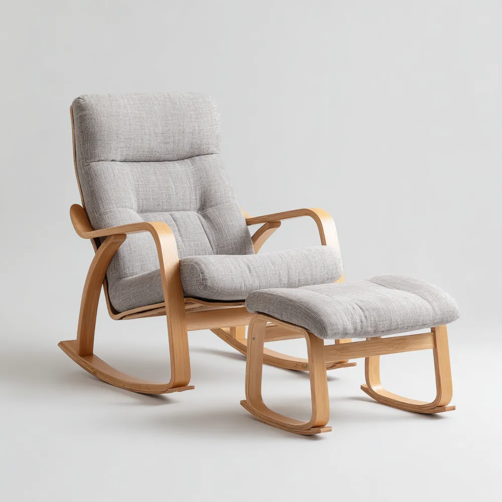 Fauteuil à bascule 100x60x90 cm - Tissu Gris Clair avec Repose-Pieds 50x40x35 cm