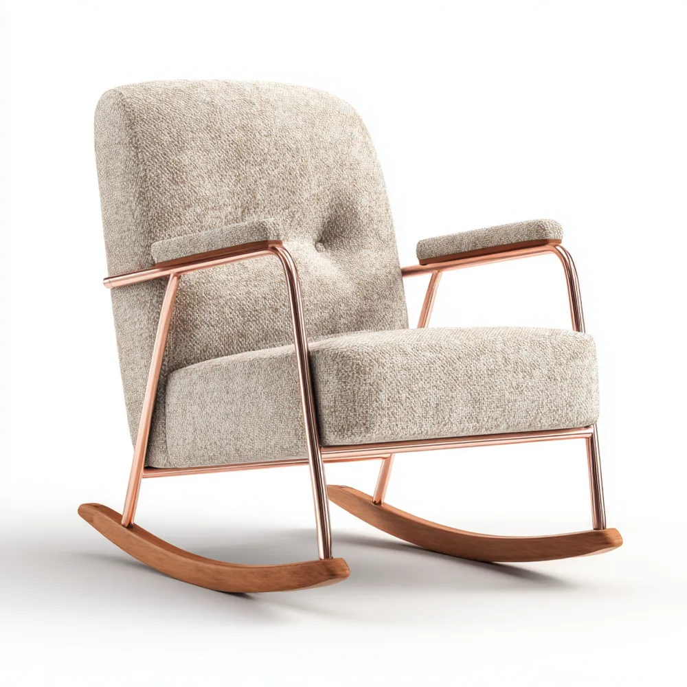 Fauteuil à bascule 75x55x88 cm Tissu doux Métal bois - Gris clair - Design contemporain