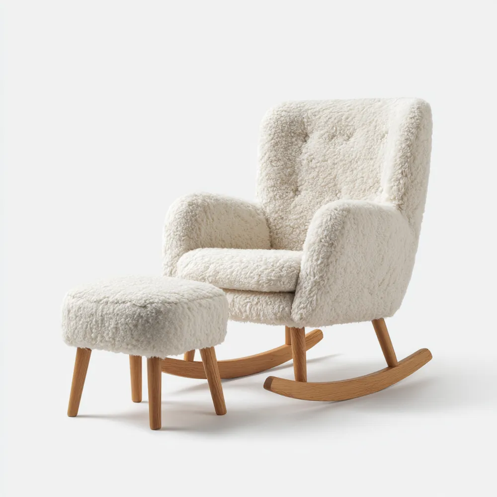 Fauteuil à bascule en fausse fourrure 75x85x90 cm – Blanc – Design scandinave confortable