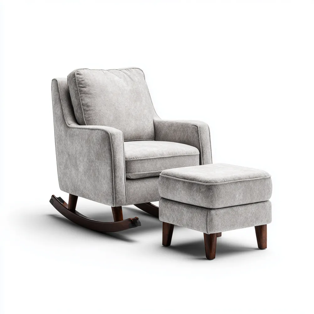 Fauteuil à bascule tissu rembourré 75x90x100 cm et Repose-pied 50x40x45 cm - Gris Clair - Design contemporain