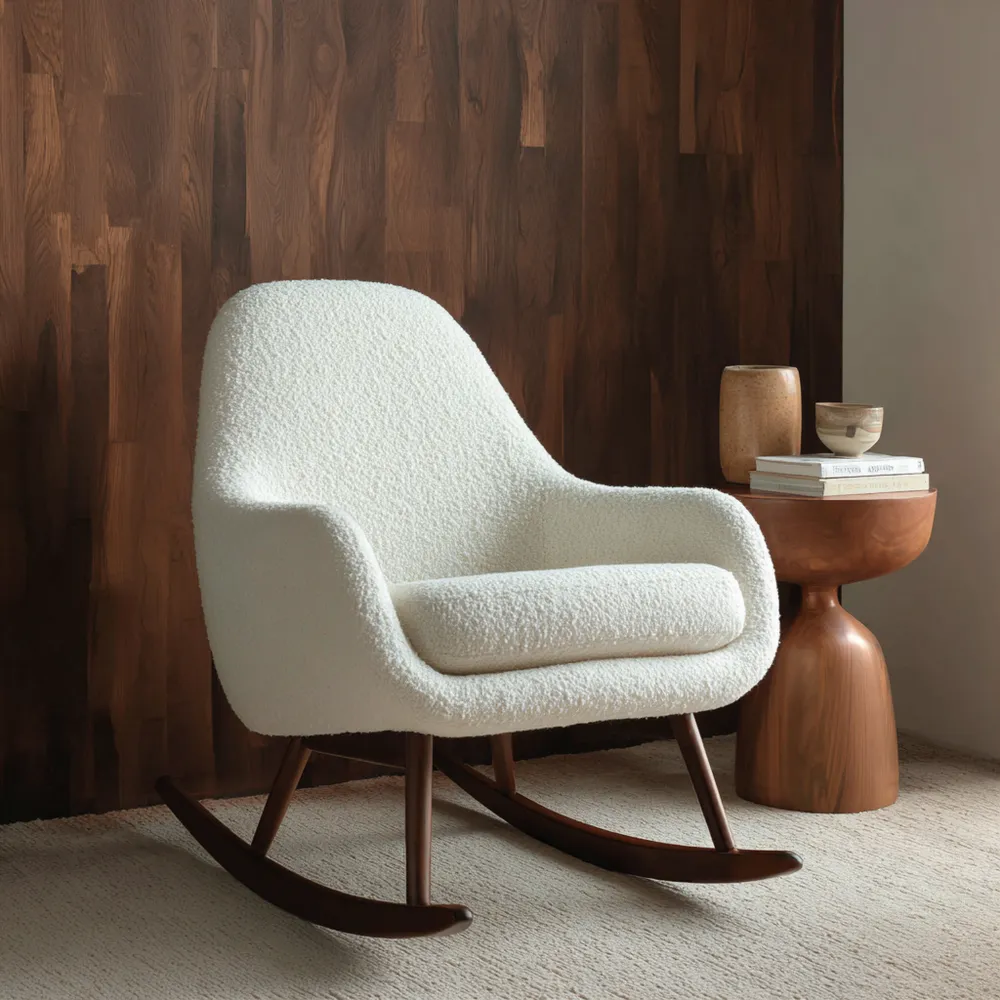 Fauteuil à bascule en tissu Bouclé Blanc 75x90x85 cm – Design moderne