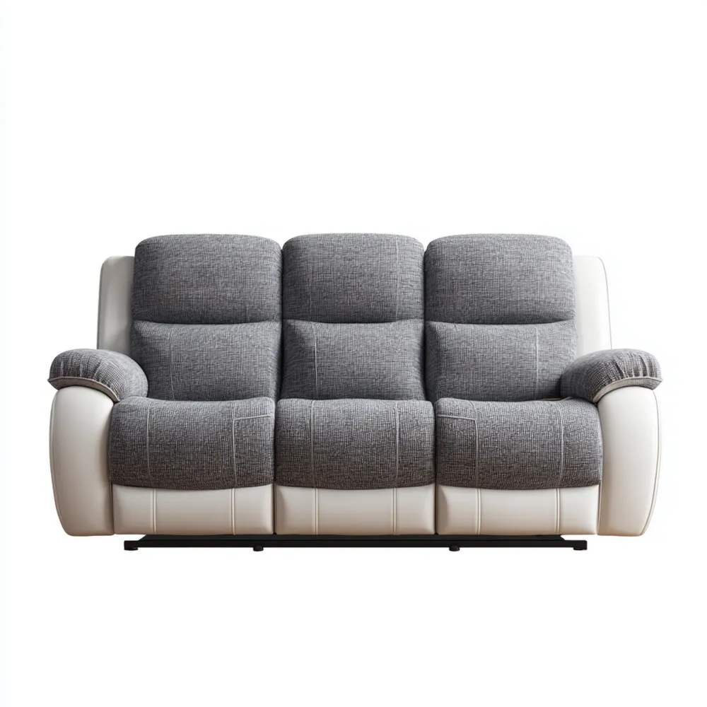 Canapé 3 places 200x90x90 cm Tissu Cuir Synthétique Gris/Blanc Moderne