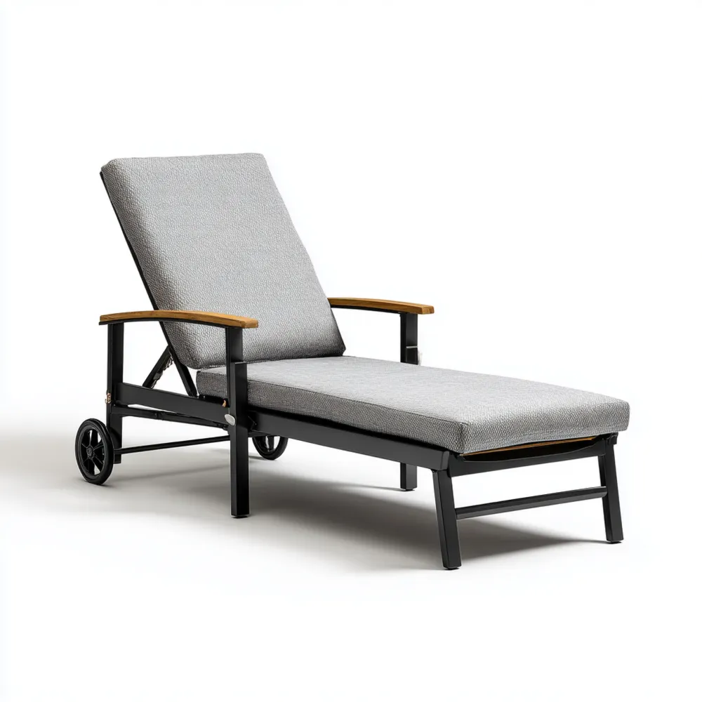 Gartenliege Aluminium-Holz 200x70x35 cm – Grau – Verstellbar-Stoneivano