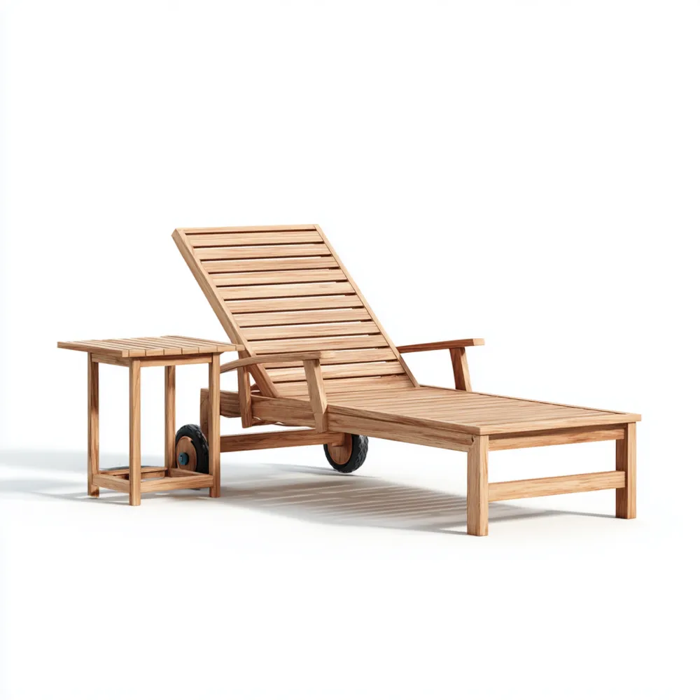 Gartenliege Teakholz Verstellbar – 200x65x35 cm – Natürliche Holzfarbe – Inkl. Beistelltisch-Stoneivano