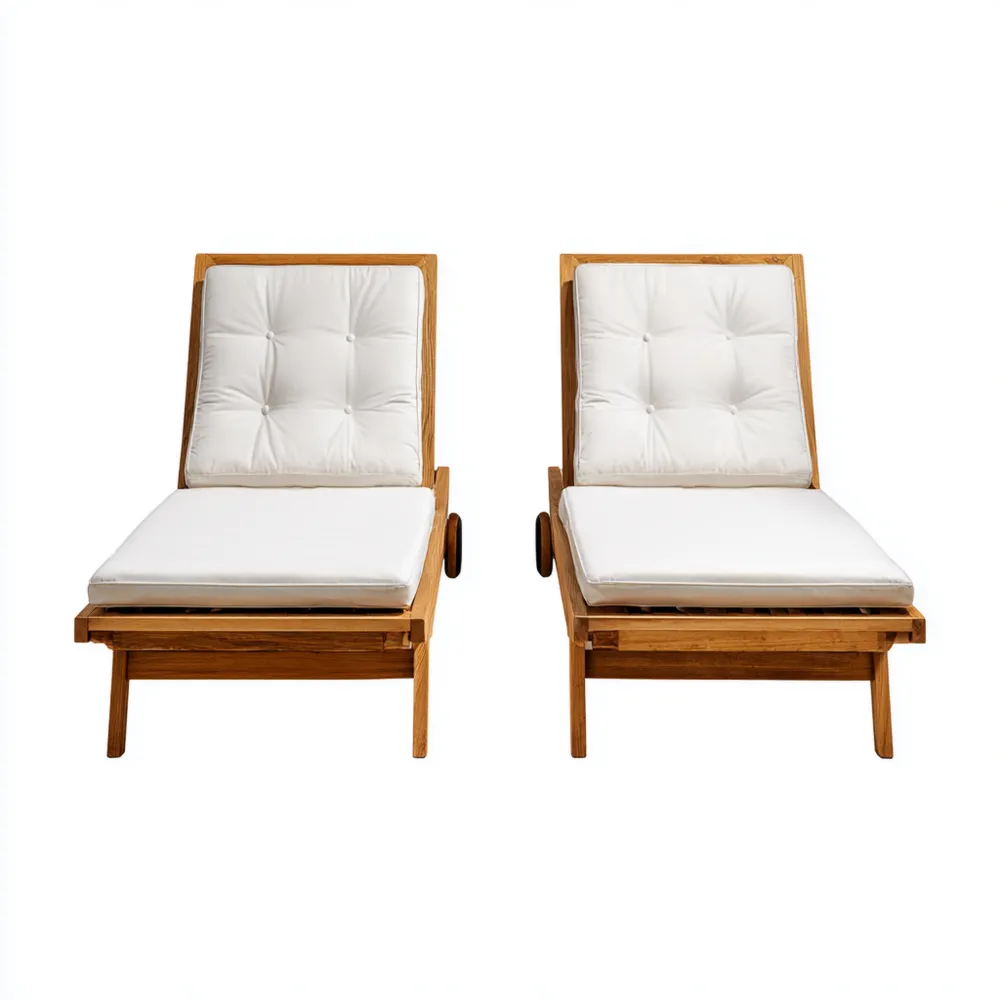 Gartenliege-Set aus Akazienholz mit Kissen Weiß (200x70x30 cm)-Easeivor