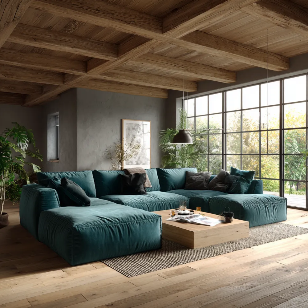 Modernes Ecksofa-Set Stoffpolster 350x200x85 cm – Dunkelgrün-Easeivor