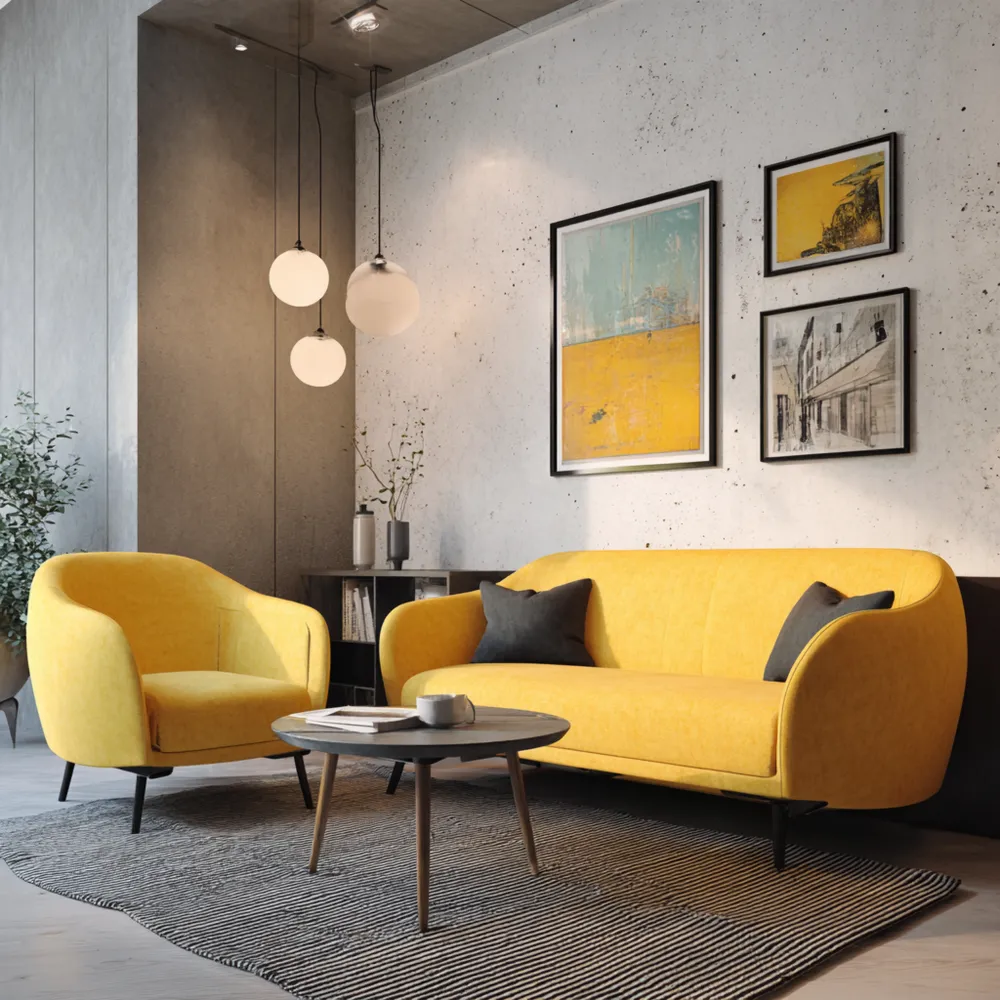 Sofa-Set Stoff 200x85x75 cm - Gelb - Modernes Design-Easeivor