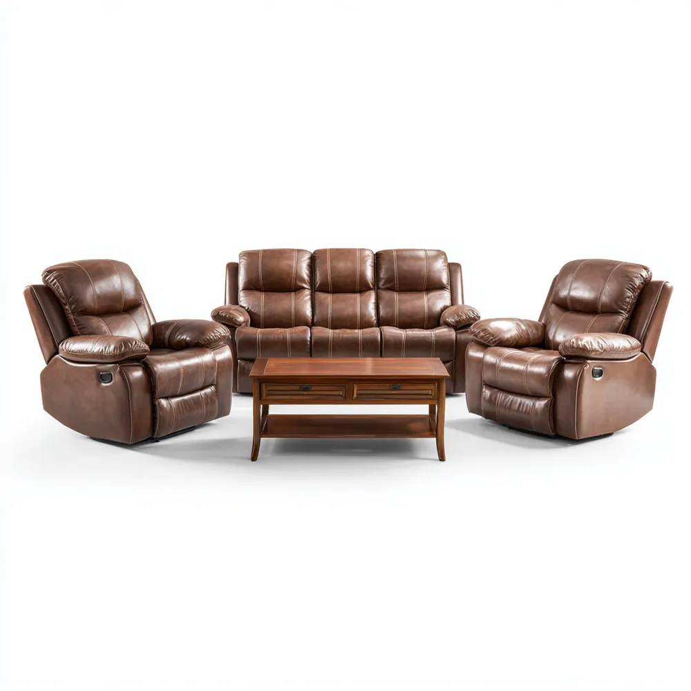 Sofa-Set Ledersofa 3+1+1 – Braun – Modernes Design 200x90x100 cm-Easeivor