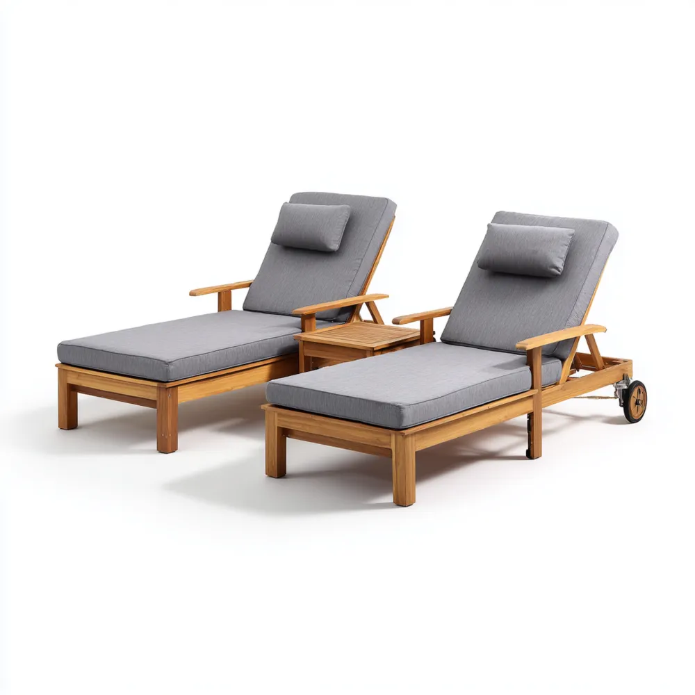 Gartenliege Set Akazienholz 200x65x35 cm – Grau – Verstellbar-Relaxanero