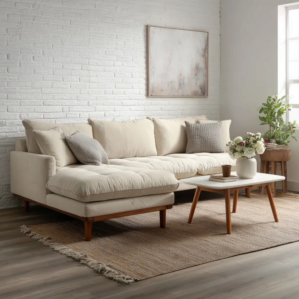 Ecksofagarnitur Stoff 250x150x85 cm – Beige – Modernes Design-Relaxanero