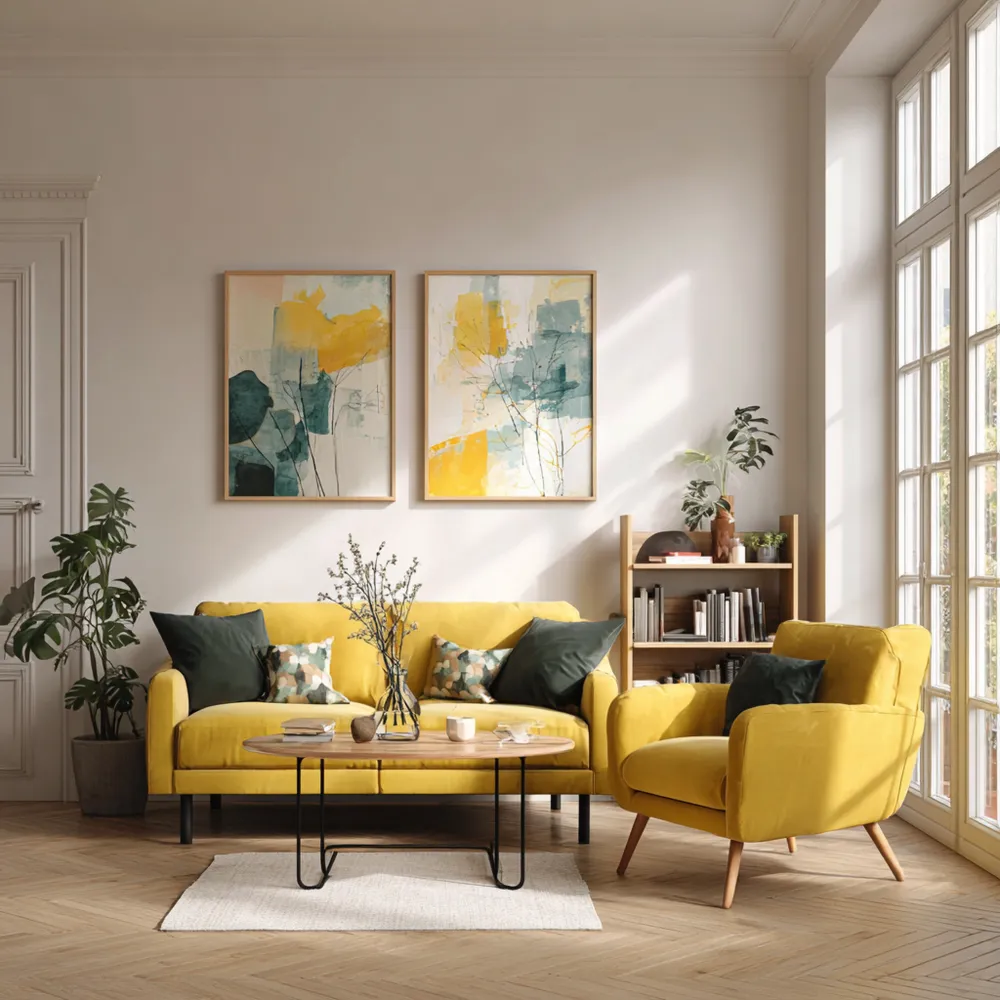 Sofa-Set Samt 200x80x85 cm – Gelb – Skandinavisches Design-Relaxanero