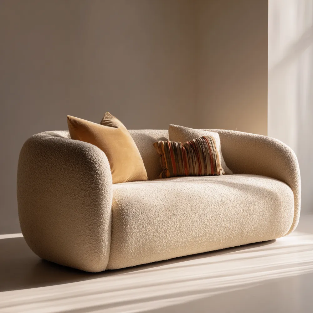 2-Sitzer-Sofa 160x85x75 cm Bouclé-Stoff Creme – Modernes Design-Relaxanero