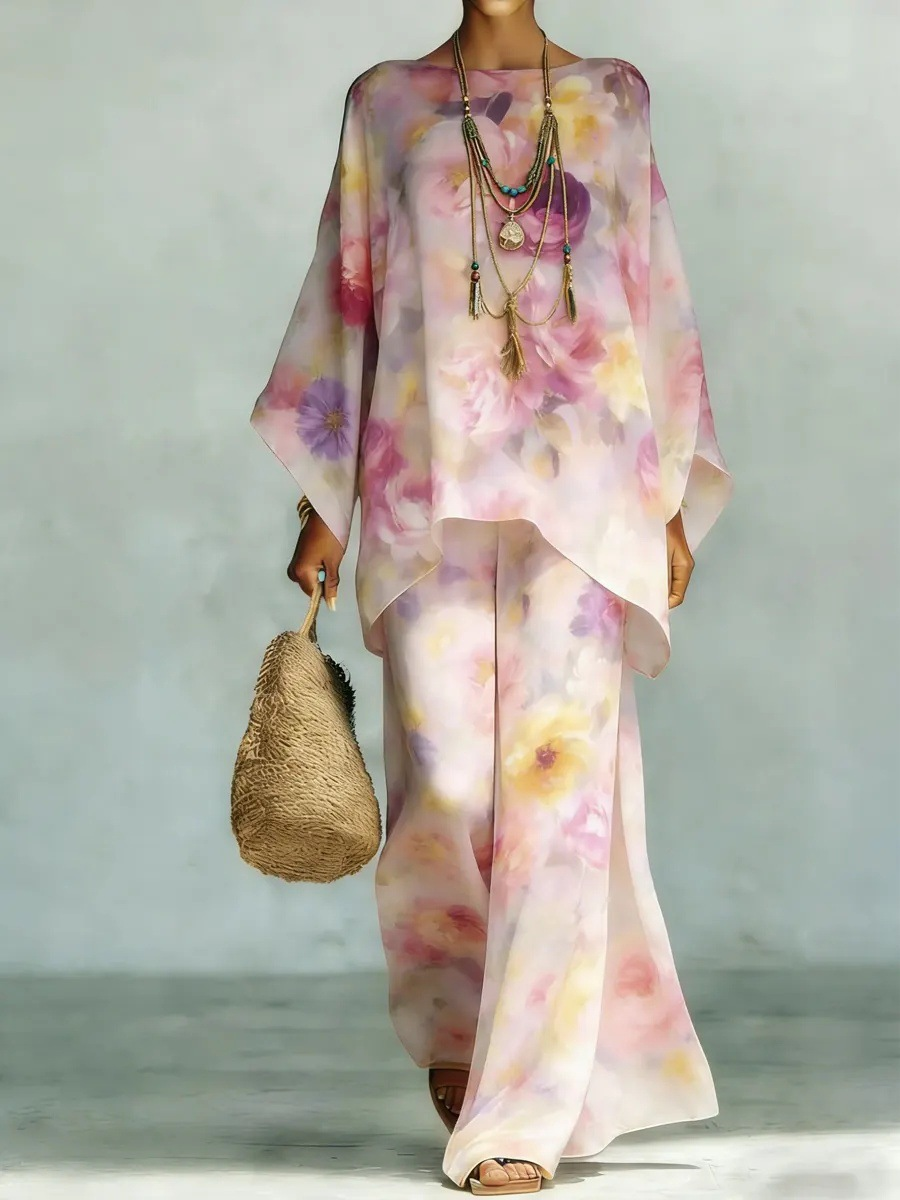 Women's Vintage Art Comfortable Loose Cotton Linen Wide-leg Pants Two-piece Set