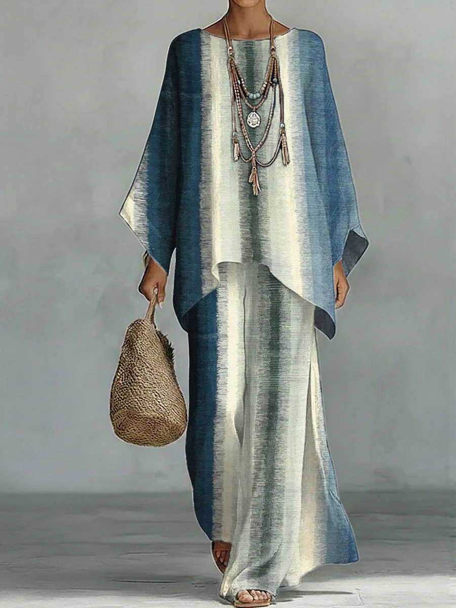 Women's Vintage Art Comfortable Loose Cotton Linen Wide-leg Pants Two-piece Set