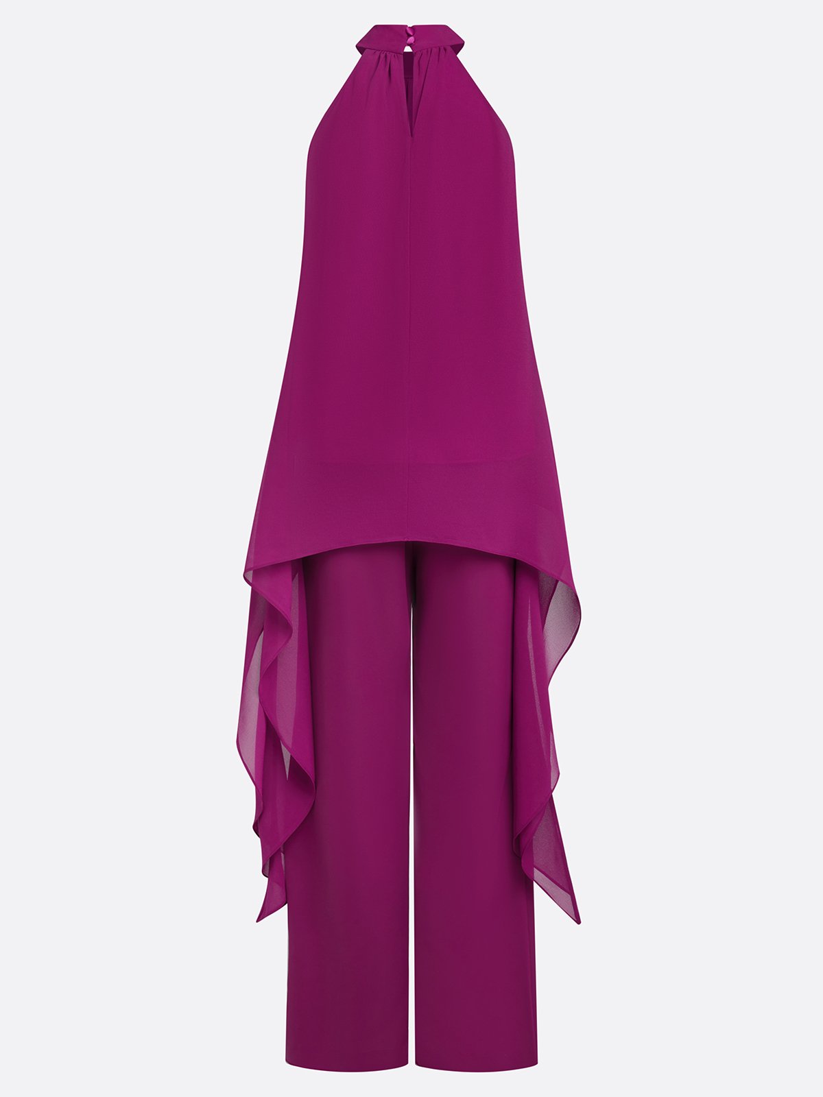 Women Purple Ruffled Halter Sleeveless Elegant Top With Pants Two-Piece Set