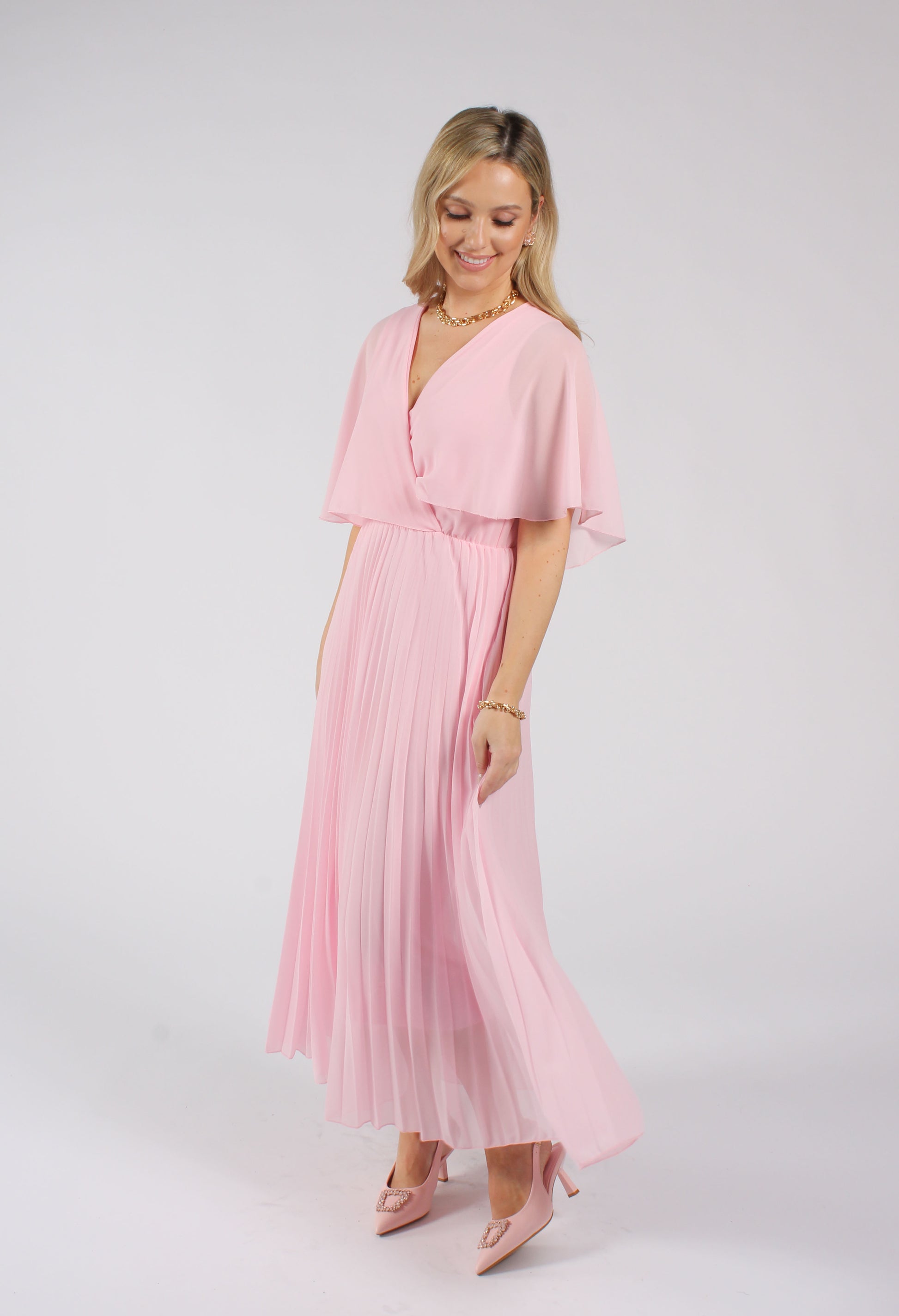 Emporium Olivia Plisse Pleated Wrap Midi Dress