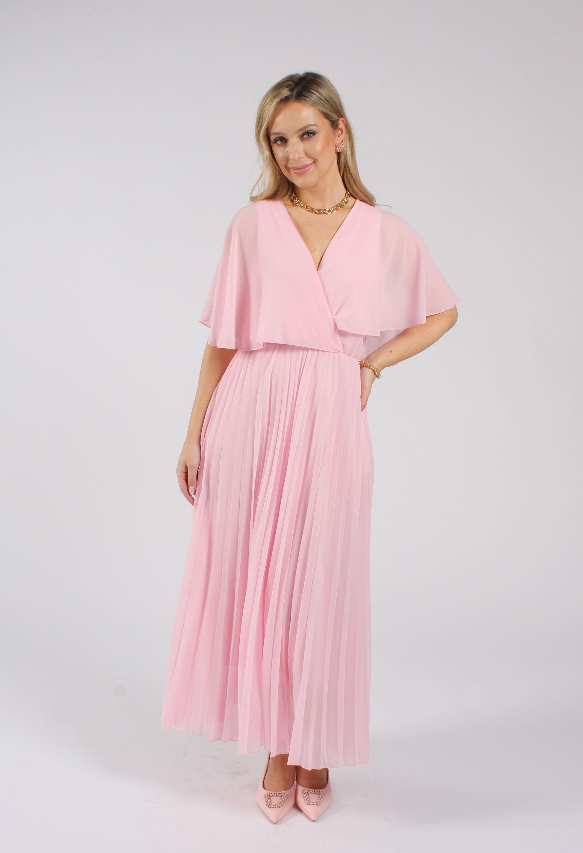 Emporium Olivia Plisse Pleated Wrap Midi Dress