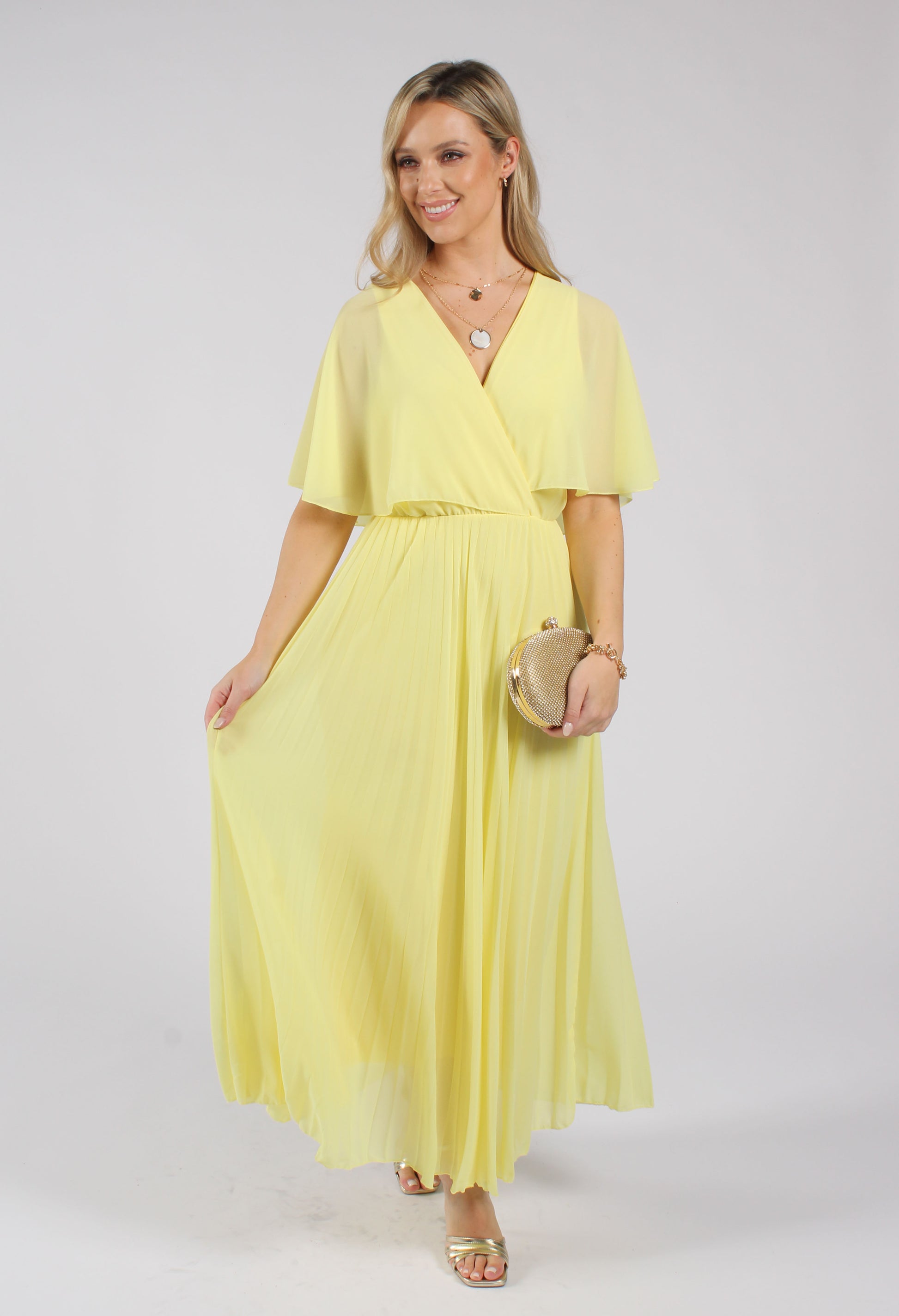 Emporium Olivia Plisse Pleated Wrap Midi Dress