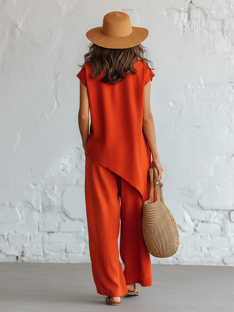 Casual Cozy Artistic Cut Button Linen Cotton Set