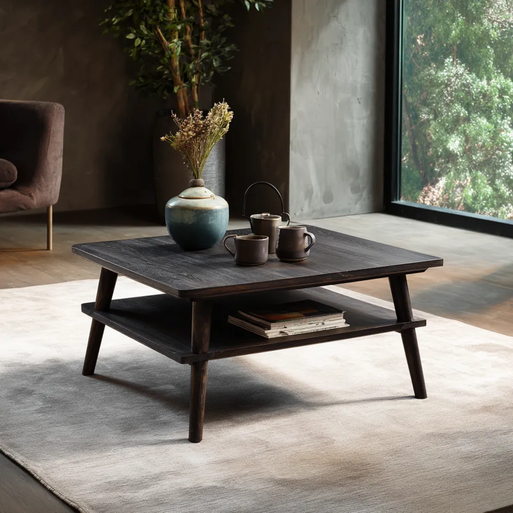 Table basse en bois 100x100x45 cm – Noir – Design contemporain