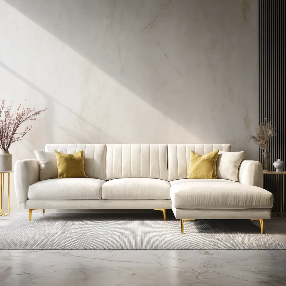 Canapé d'angle en tissu Beige 280x160x85 cm - Design moderne