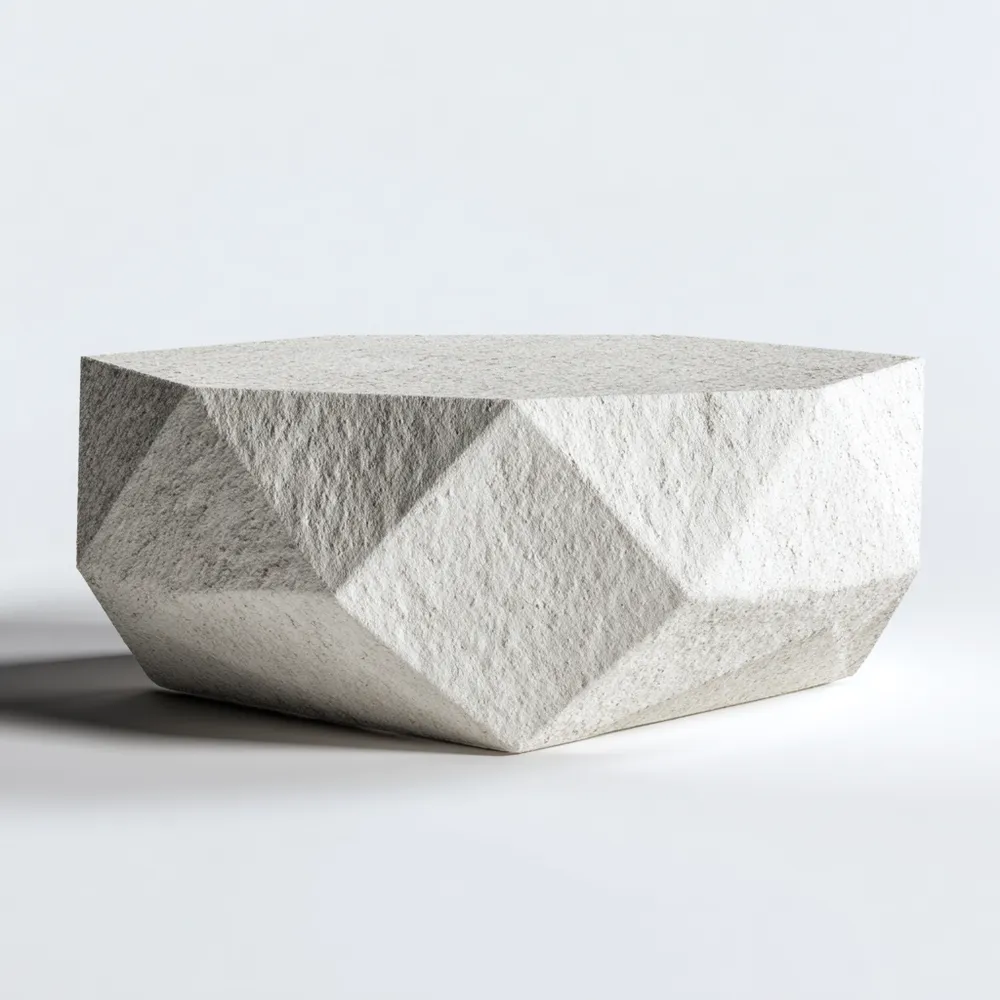 Table basse en pierre design géométrique 90x50x35 cm - Blanc cassé - Contemporain