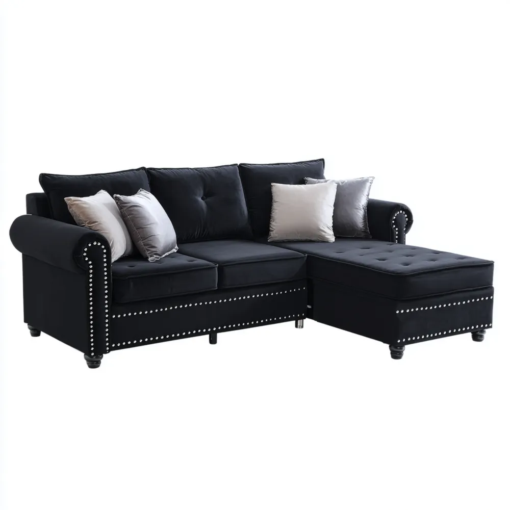 Canapé d'angle Tissu Noir 250x150x85 cm – Design Classique