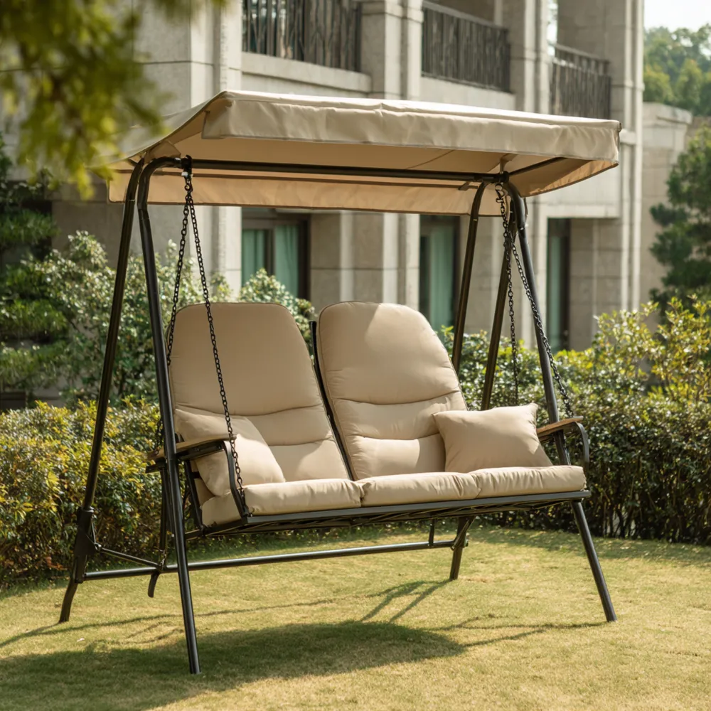 Balançoire de jardin en métal 200x120x164 cm – Beige – Design moderne