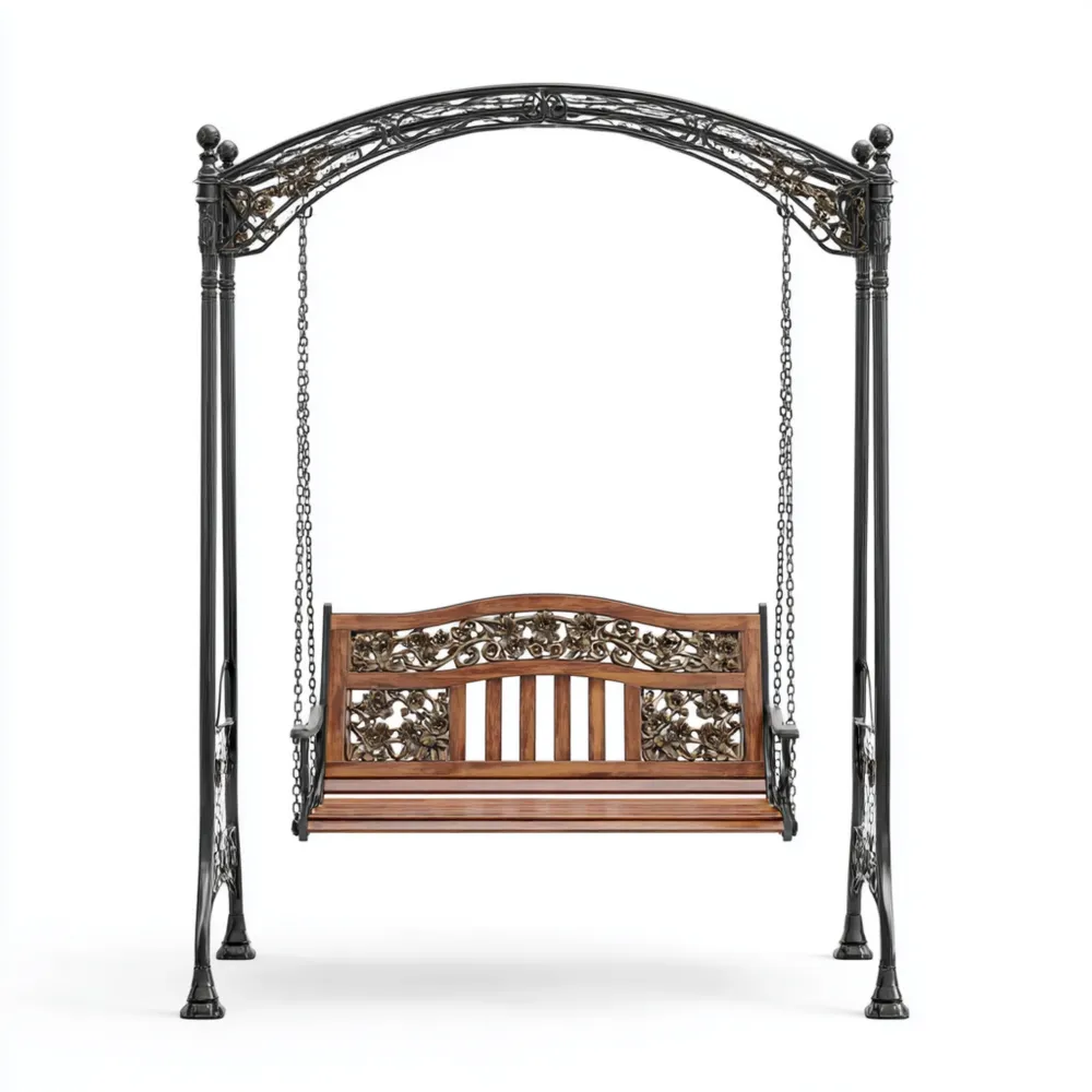 Balançoire de jardin en bois et métal - 150x200x100 cm - Design classique