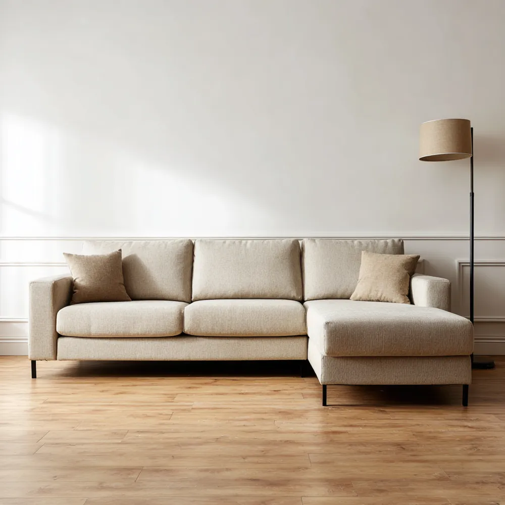 Canapé d'angle en tissu 280x90x160 cm – Beige – Design moderne