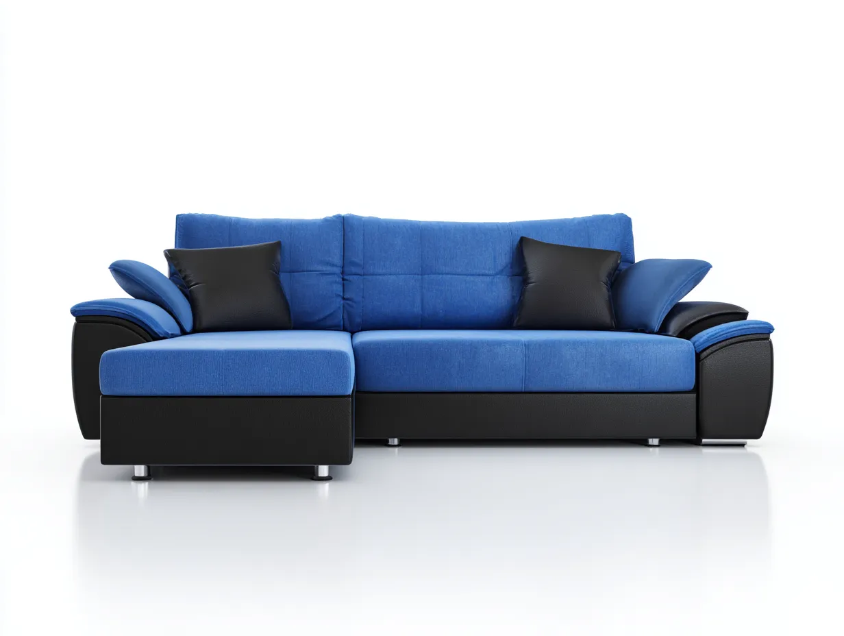 Canapé d'angle en tissu 245x155x88 cm - bleu et noir - style moderne pour salon-Oakmyly