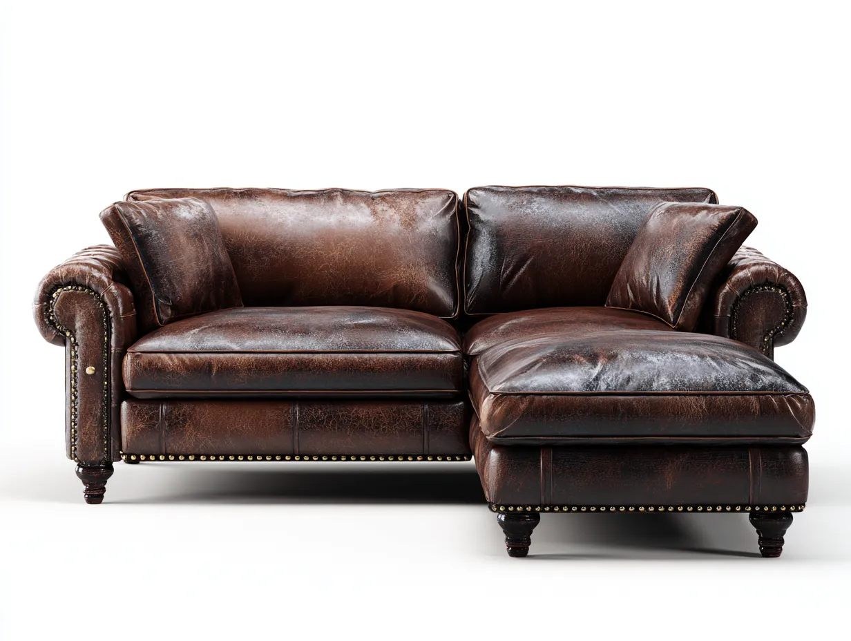 Canapé d'angle en cuir 255x160x85 cm - marron - style classique pour salon-Oakmyly