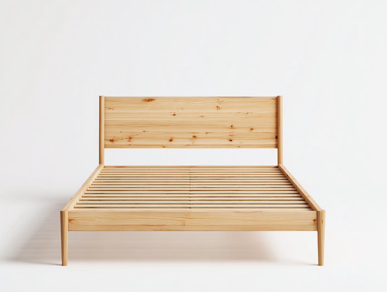 Lit double en bois massif 190x140x90 cm - bois naturel - design épuré pour chambre-Oakmyly