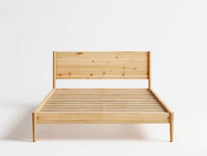 Lit double en bois massif 190x140x90 cm - bois naturel - design épuré pour chambre-Oakmyly