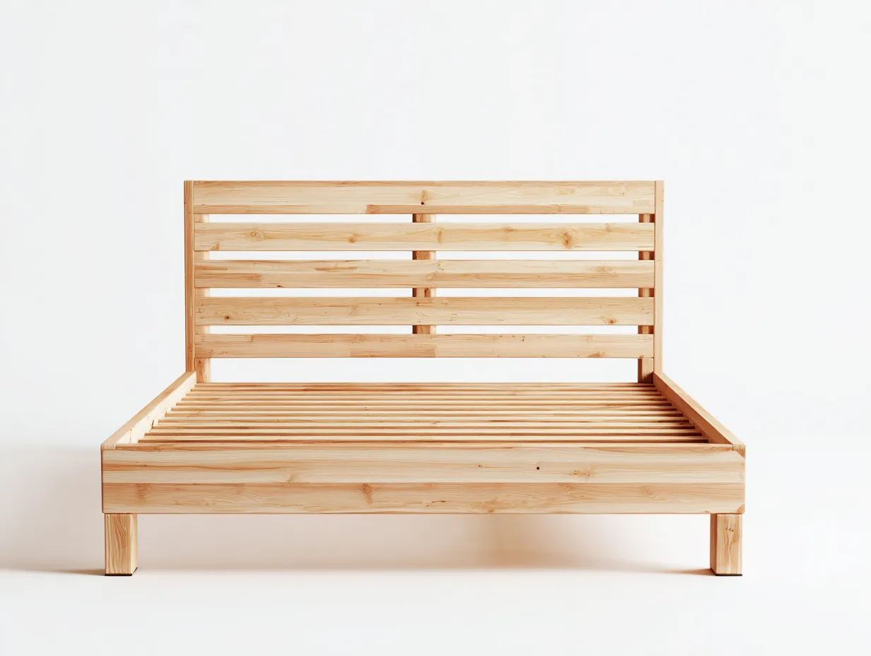 Lit double en bois massif 200x160x95 cm - naturel - style épuré pour chambre-Oakmyly