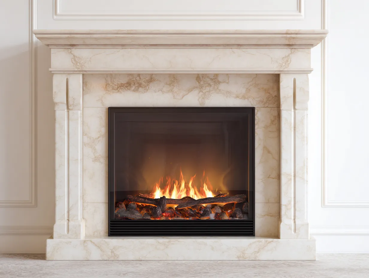 Cheminée électrique encastrable effet marbre 120x40x110 cm - blanc crème - style classique pour salon-Oakmyly