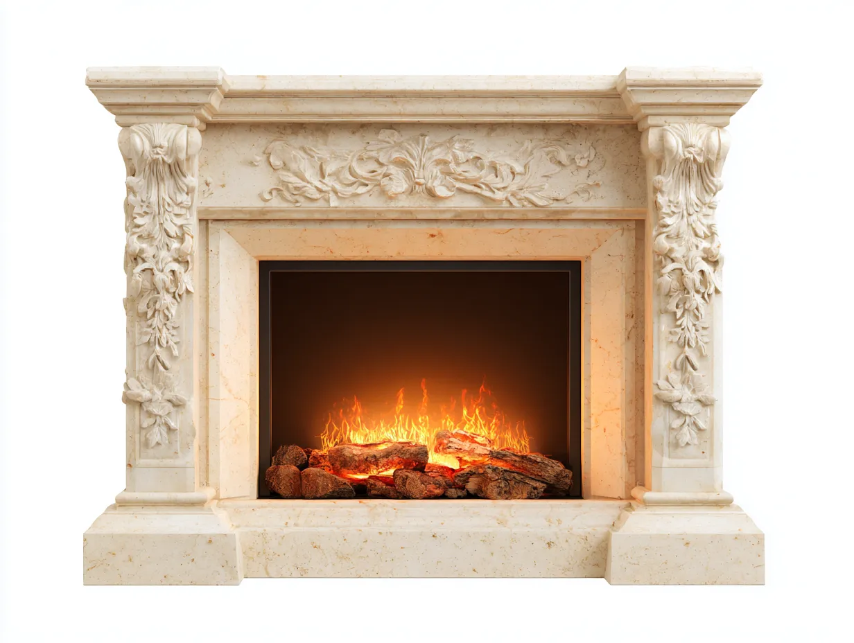 Cheminée électrique décorative pierre 120x30x100 cm - Ivoire - Style classique sculpté-Oakmyly