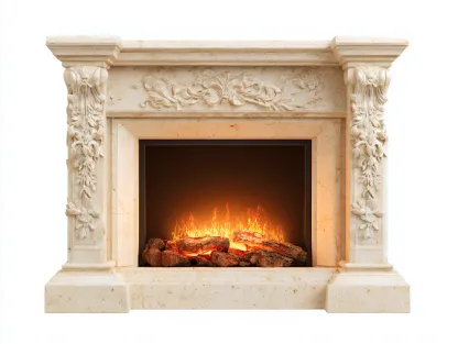 Cheminée électrique décorative pierre 120x30x100 cm - Ivoire - Style classique sculpté-Oakmyly