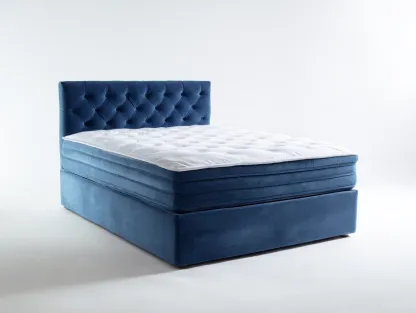 Lit double tapissé tissu 200x160x110 cm - bleu - style contemporain pour chambre-Oakmyly