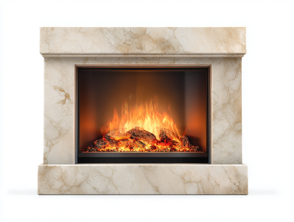 Cheminée électrique encastrable 120x40x100 cm - beige marbré - pour salon - design contemporain-Oakmyly