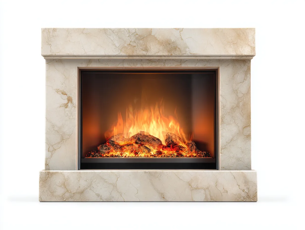 Cheminée électrique encastrable 120x40x100 cm - beige marbré - pour salon - design contemporain-Oakmyly