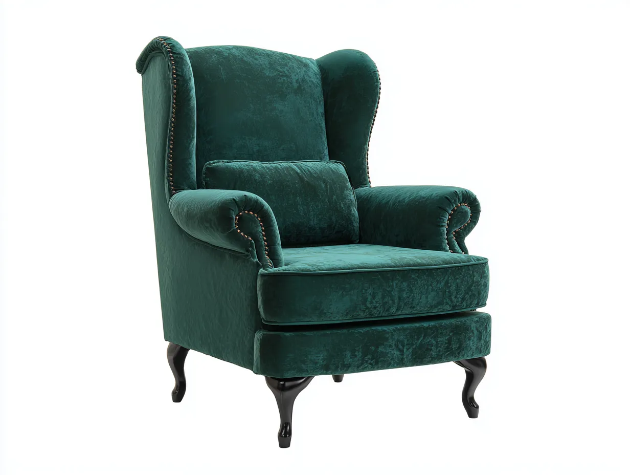 Poltrona a orecchioni - velluto - 84x91x110 cm - verde petrolio - design classico-Bamboomyloft