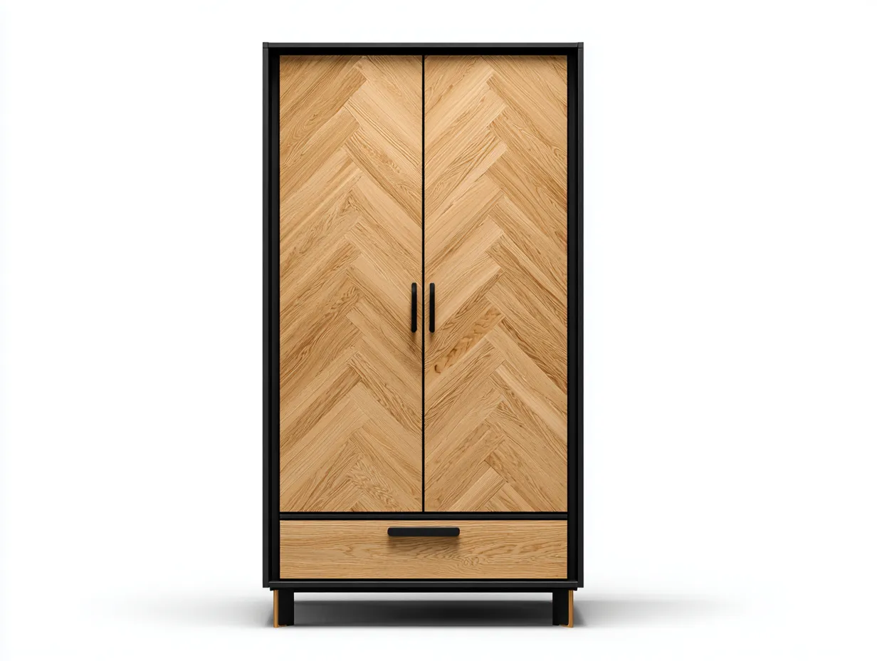 Armadio a 2 ante-legno-metallo-90x55x190 cm-marrone-nero-design moderno-Bamboomyloft