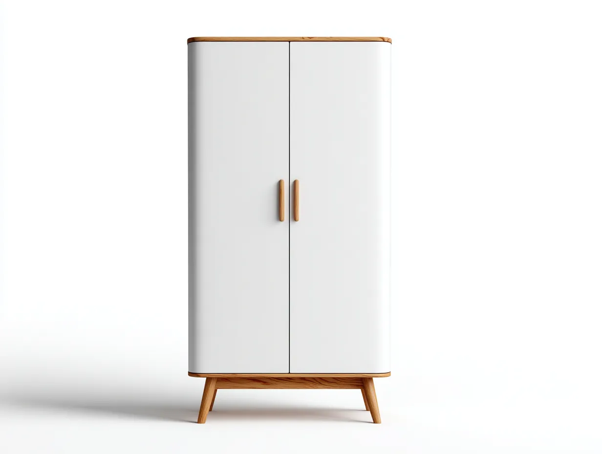 Armadio a 2 ante-legno-82x54x188 cm-bianco-marrone-design scandinavo-Bamboomyloft