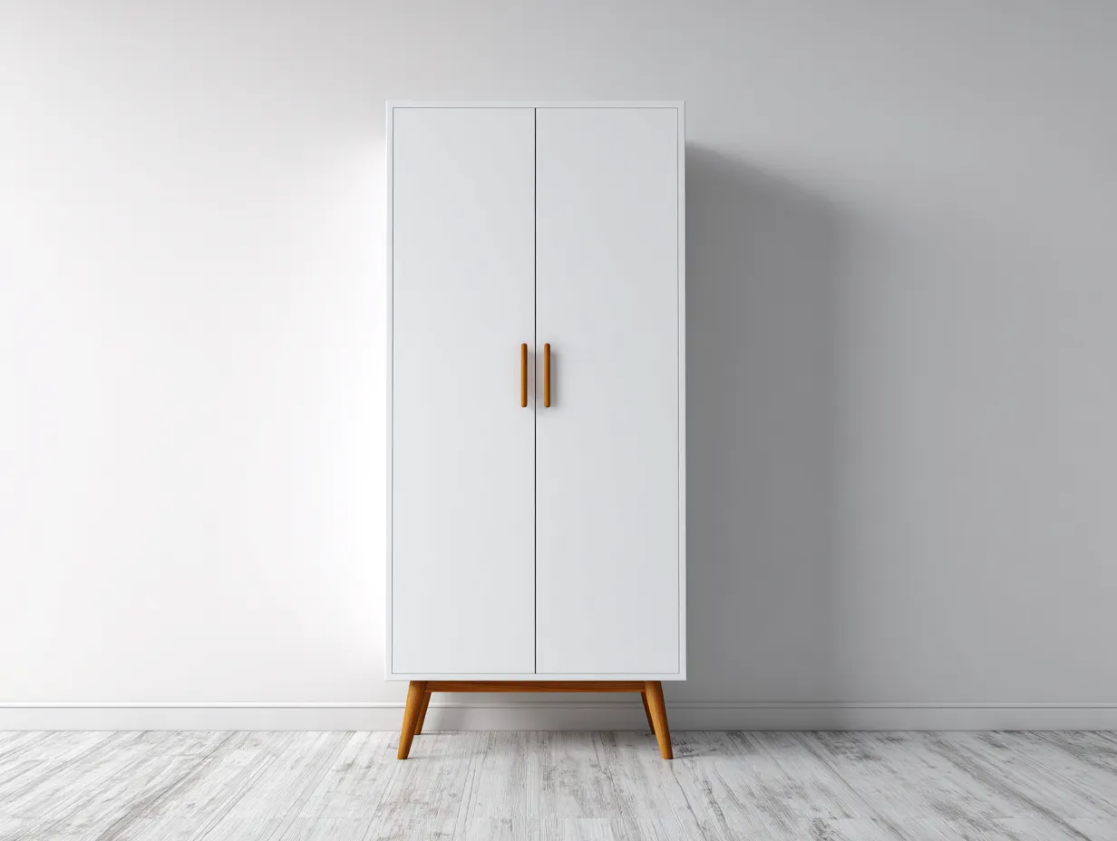 Armadio a 2 ante-legno-80x52x185 cm-bianco-marrone-design scandinavo-Bamboomyloft
