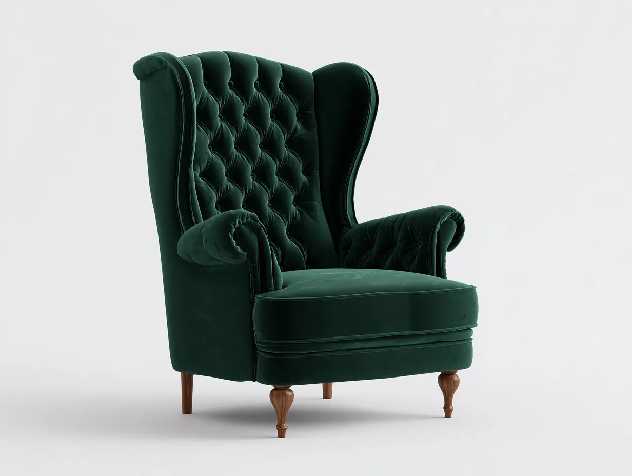 Poltrona a orecchioni - velluto - 80x88x105 cm - verde scuro - design classico-Bamboomyloft