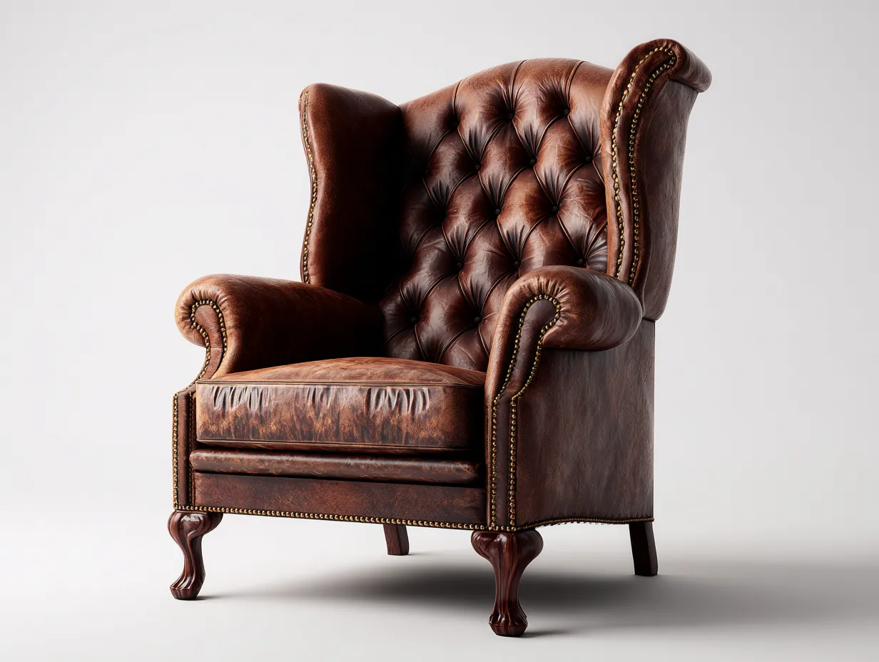 Poltrona a orecchioni - pelle - 83x91x109 cm - marrone scuro - design classico-Bamboomyloft