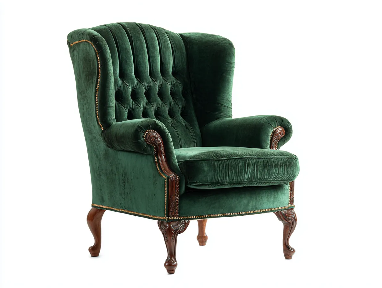 Poltrona a orecchioni - velluto - 85x92x112 cm - verde scuro - design classico-Bamboomyloft