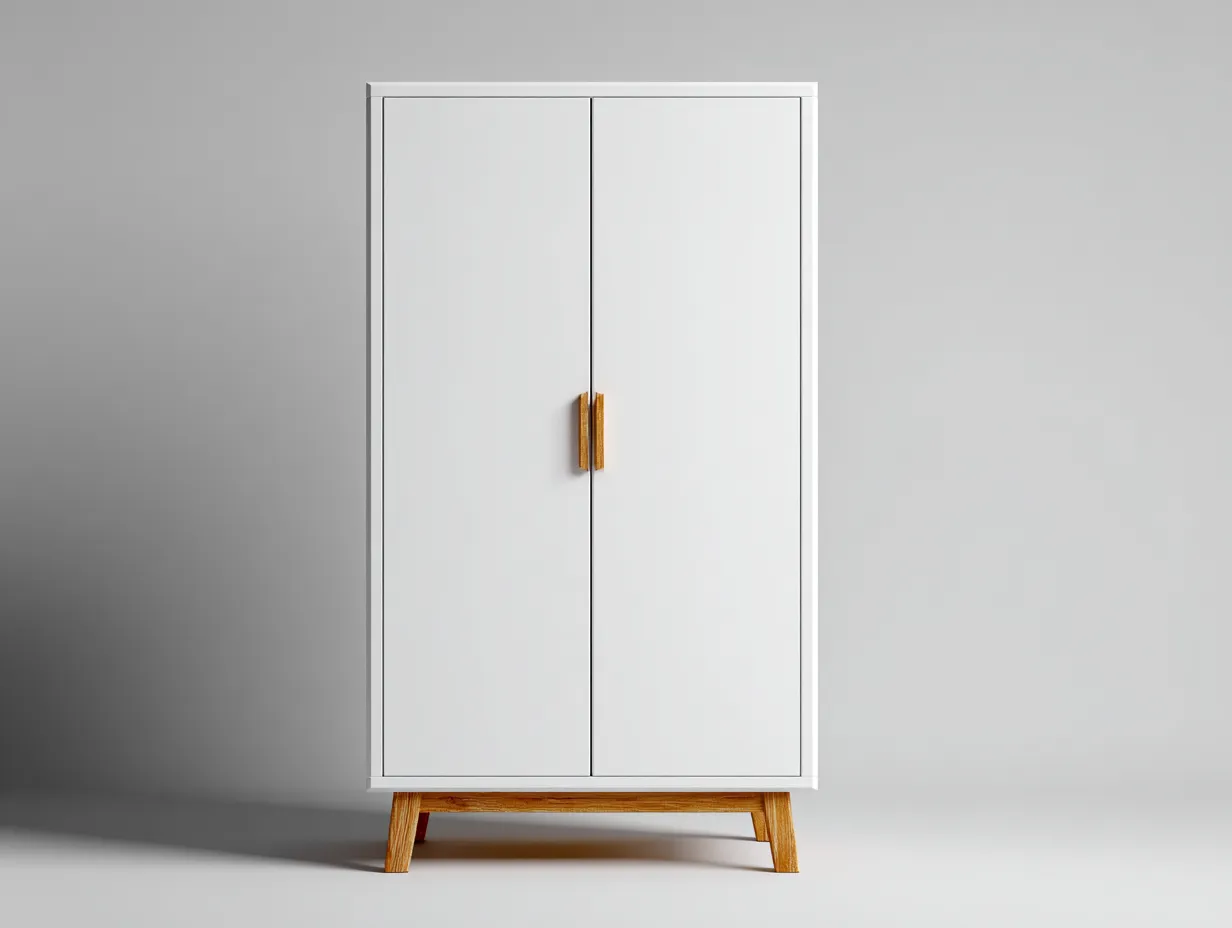 Armadio a 2 ante-legno-78x50x182 cm-bianco-marrone-design scandinavo-Bamboomyloft